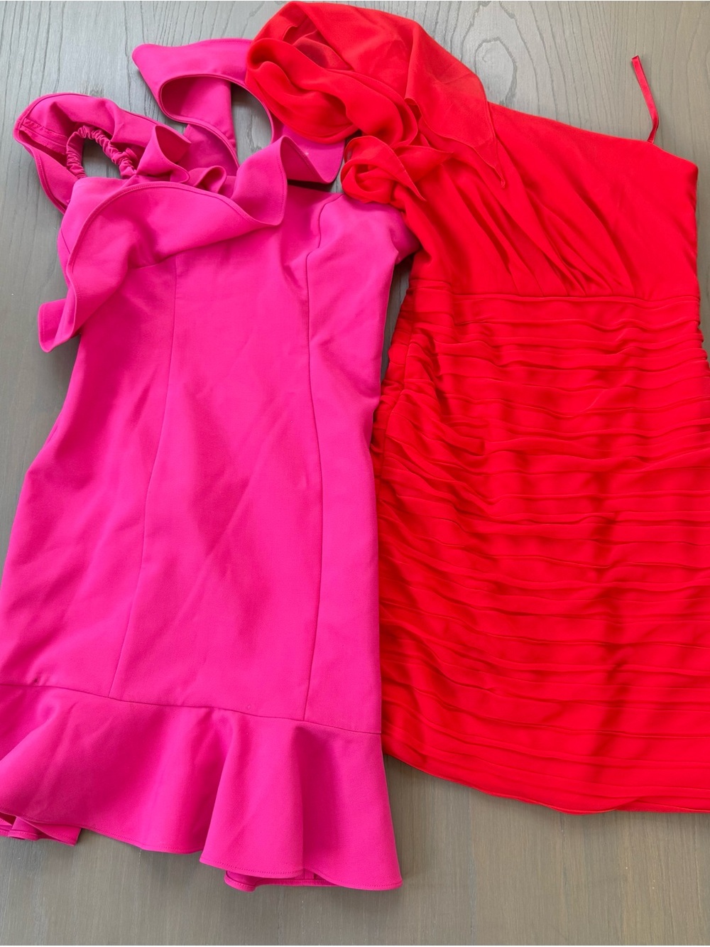 Likely Hot Pink and Red Ruffle-Detail Prom Dress Set